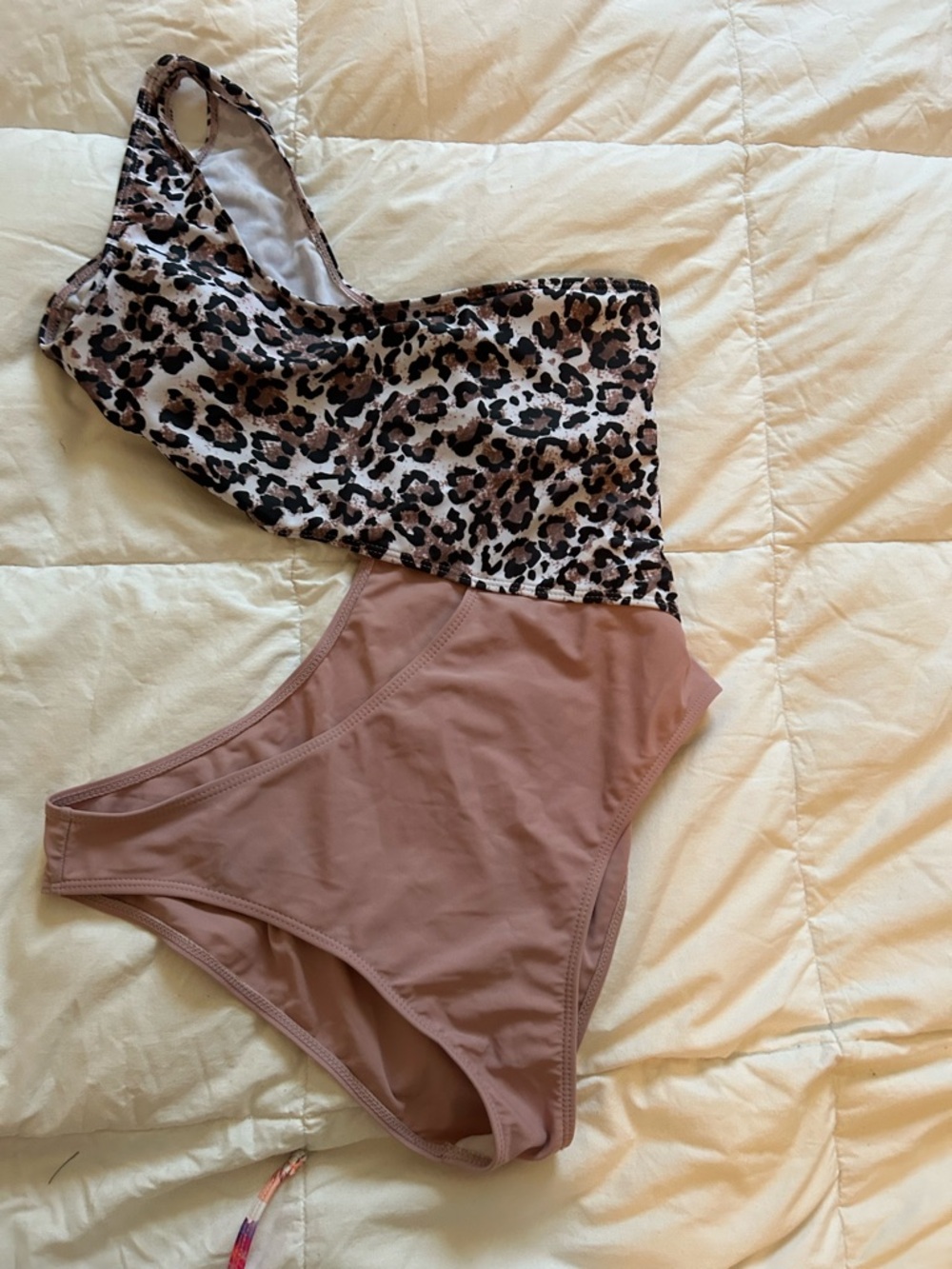 One-Shoulder Leopard & Mauve Two-Piece Swim Set